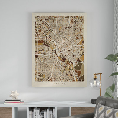 « dallas texas city map brown », impression sur toile tendue
