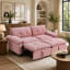 Canapé-lit convertible 73 po en velours rose avec matelas coulissant