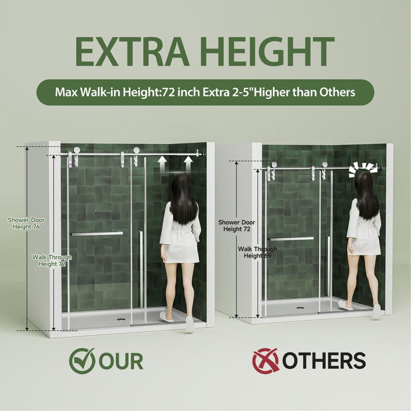 44"-48" W x 76" H Frameless Sliding Shower Door, Chrome Shower Screen, 5/16" (8mm) Clear Tempered Glass With Explosion-proof Film