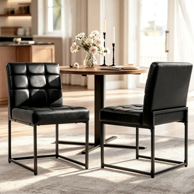 Ensemble de 2 chaises de salle à manger modernes avec siège rembourré en cuir de polyuréthane épais, dossier Mid-Century et pieds en métal pour la cuisine et la salle à manger