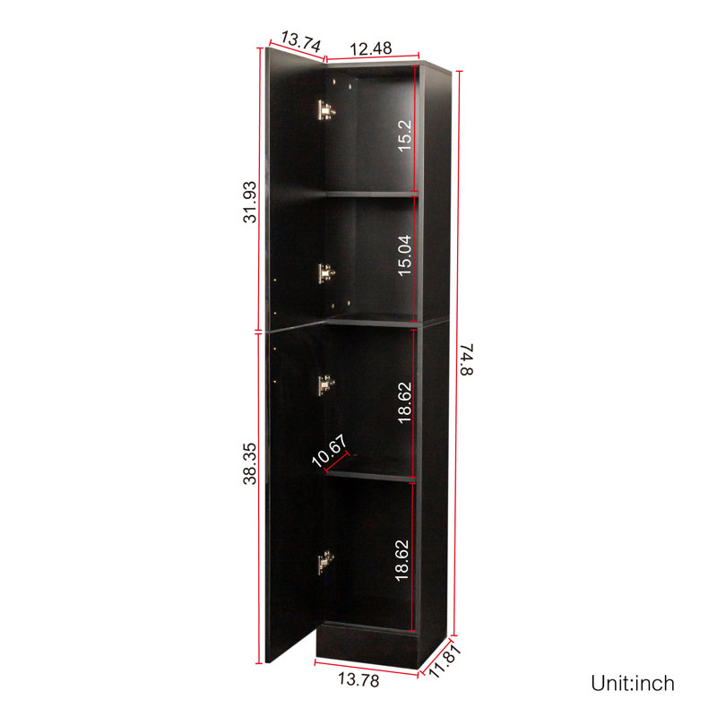 Garde-manger, armoire étroite étroite, armoire autoportante avec tablettes non ajustables et deux portes pour la cuisine, la salle à manger, noir