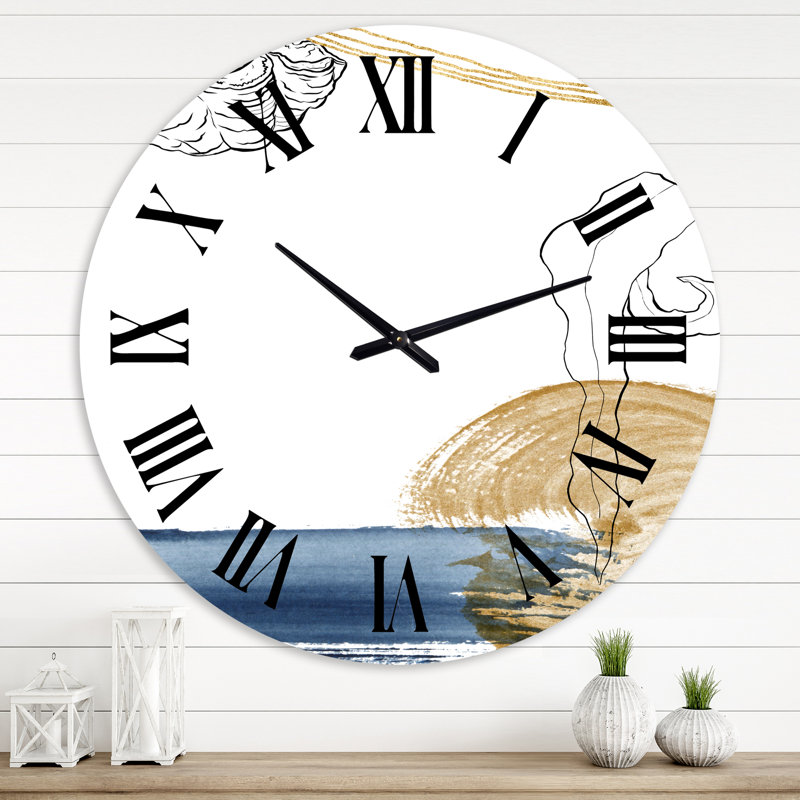 Classic Classic Blue Abstract Golden Marine Shell - Horloge murale de ferme, Moyenne