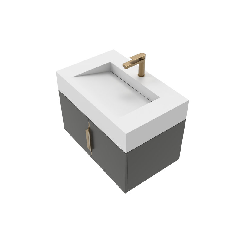 Wiktoria 30 " W Wall Mounted Wall Mounted 1 Single Vanity Bathroom Vanity With Solid Surface Top, White, Black, Gold