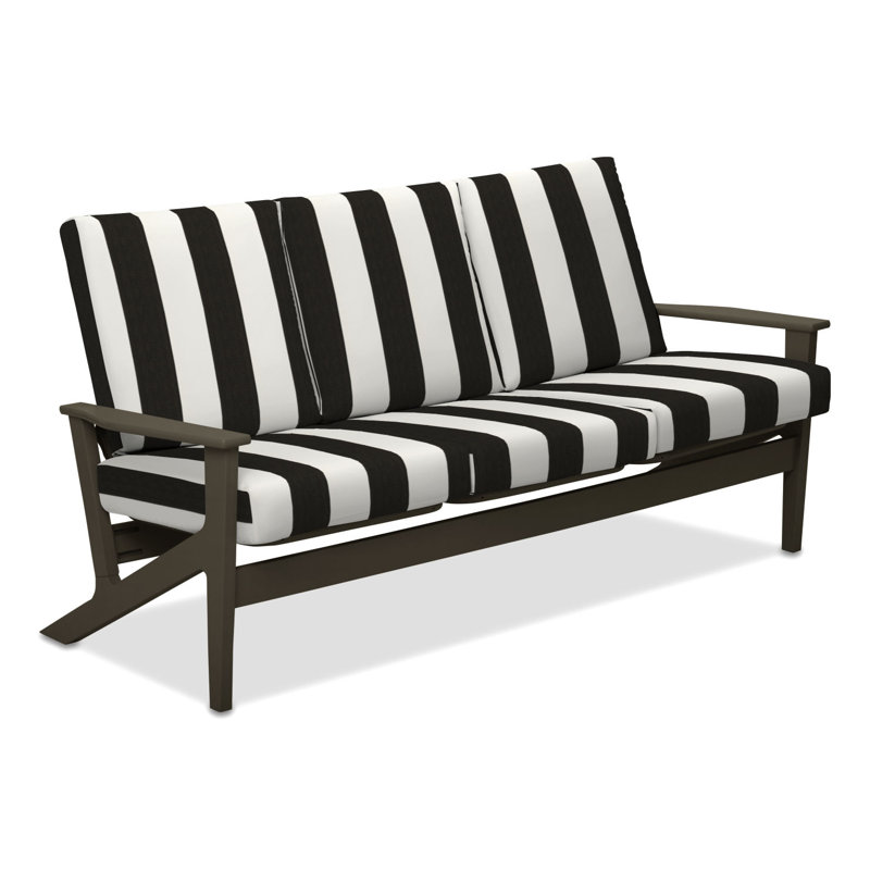 Canapé de patio avec coussins Chrisa, Cabana classique à rayures noires Sunbrella®, Bois de plage