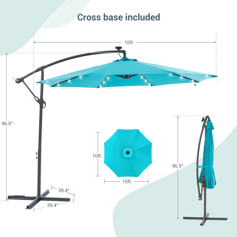 Elasia 120'' Lighted Cantilever Umbrella, Blue