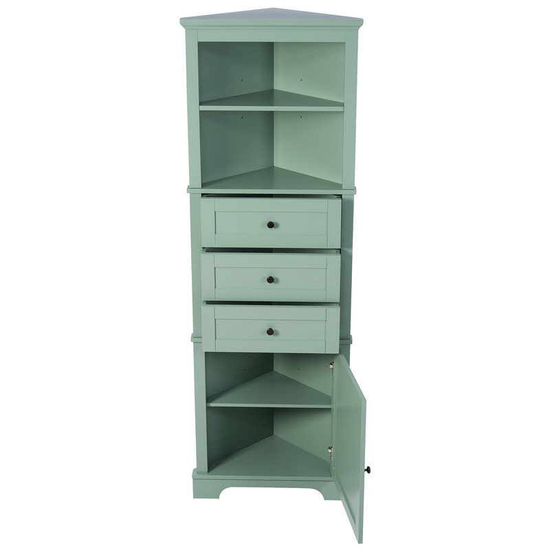 Triangle Tall Cabinet with 3 Drawers and Adjustable Shelves, Green