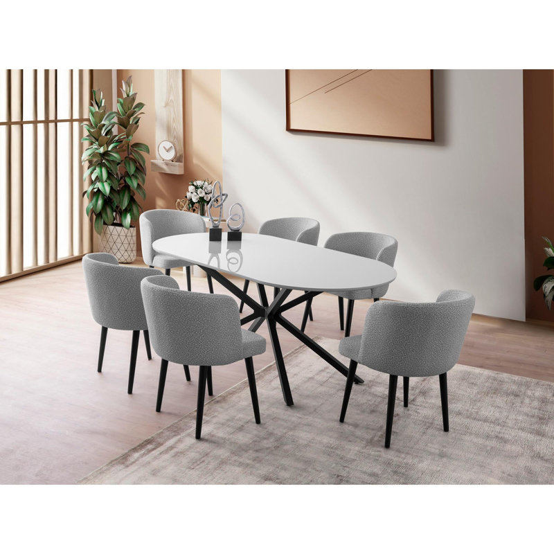 Table de salle à manger moderne, gris clair, 70,9 x 31,1 x 31,1 pouces | 100% panneau de fibres à densité moyenne avec pieds en fer durable | Capacité de charge élevée de 220 lb | Conception élégante de couleur unie parfaite pour les espaces de salle à manger contemporains