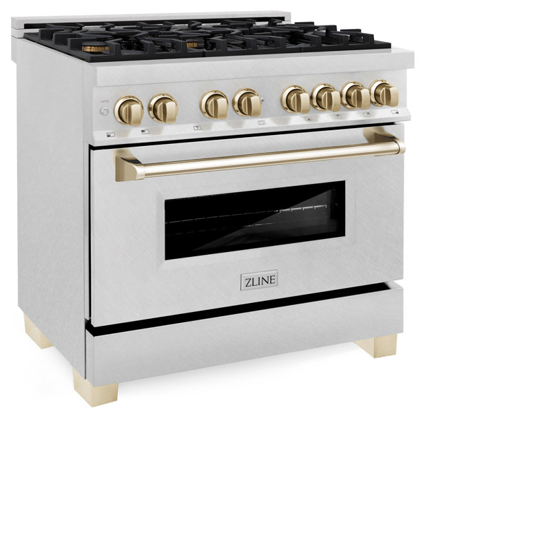 ZLINE Autograph 36" Legacy Dual Fuel Range, Gold Satin Stainless Steel