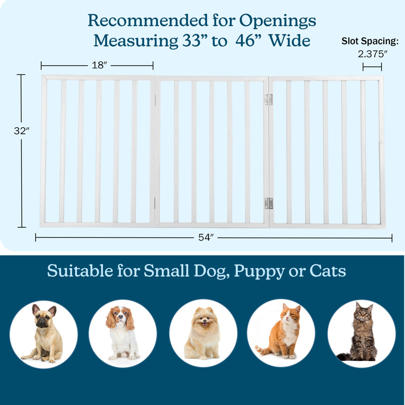 PETMAKER Pet Gate – 3-Panel 54x32-Inch Freestanding Foldable Dog & Cat Gate for Doorways, Hallways & Stairs, No Drilling Required, Wood Barrier Fence for Small to Large Pets