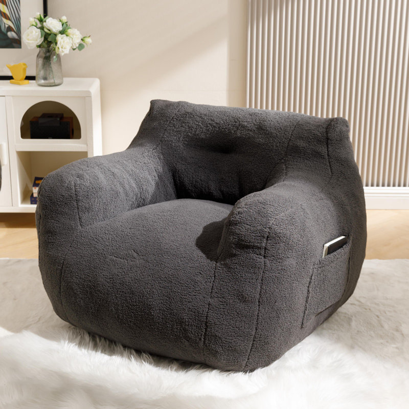 New Teddy Fabric Adult Bean Bag Chair, Dark Gray Teddy