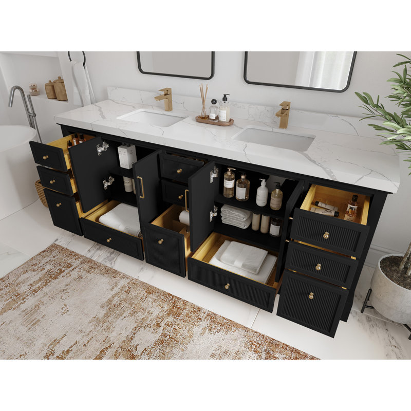 Ensemble de meuble-lavabo double 84 po Alys (option boutons), Blanc