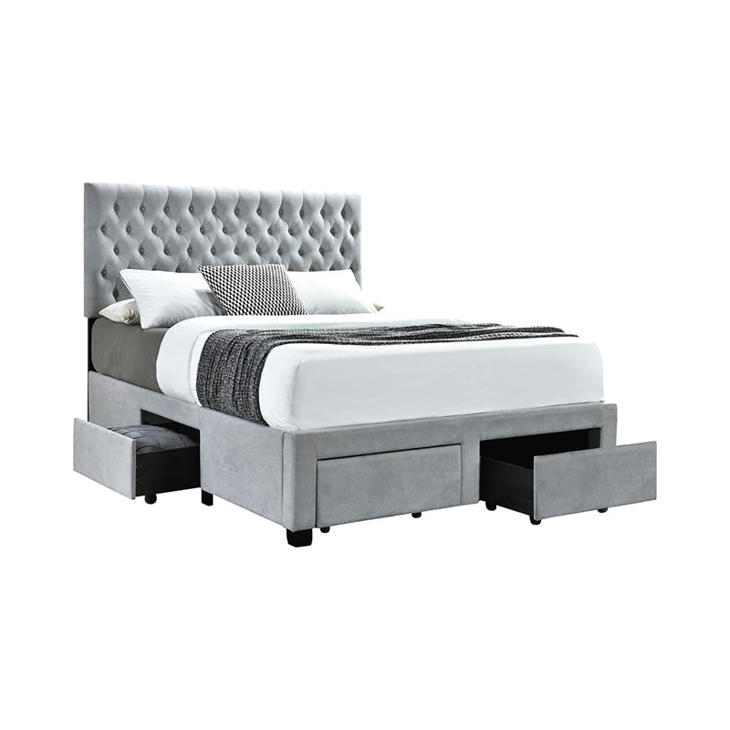 4 grands lits de rangement gris avec revêtement pour une utilisation durable avec tiroirs gris et espace