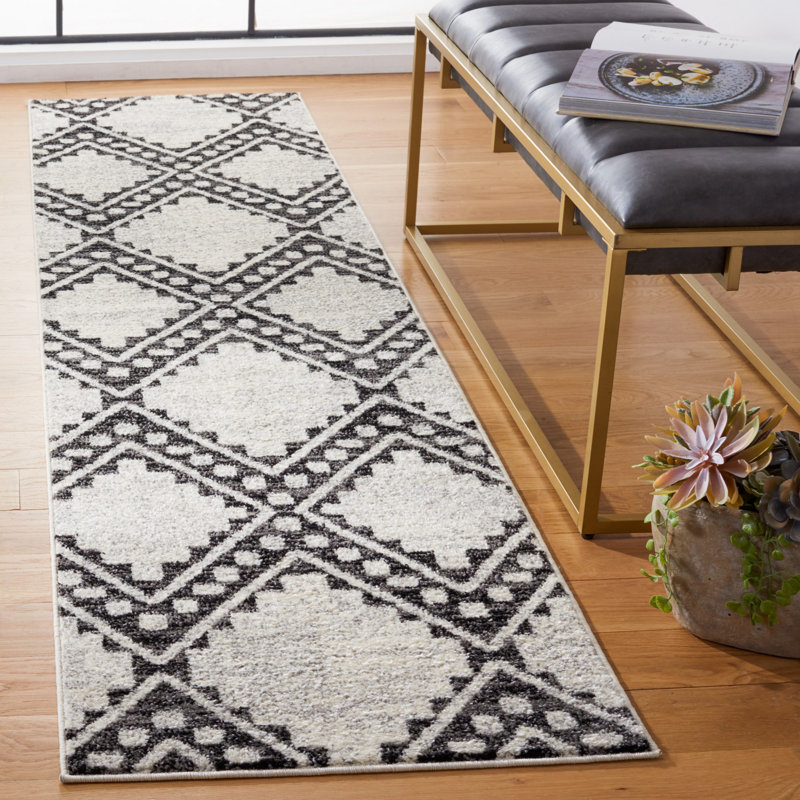 Burch Geometric Ivory/Black Area Rug, Runner 2'2" x 9'