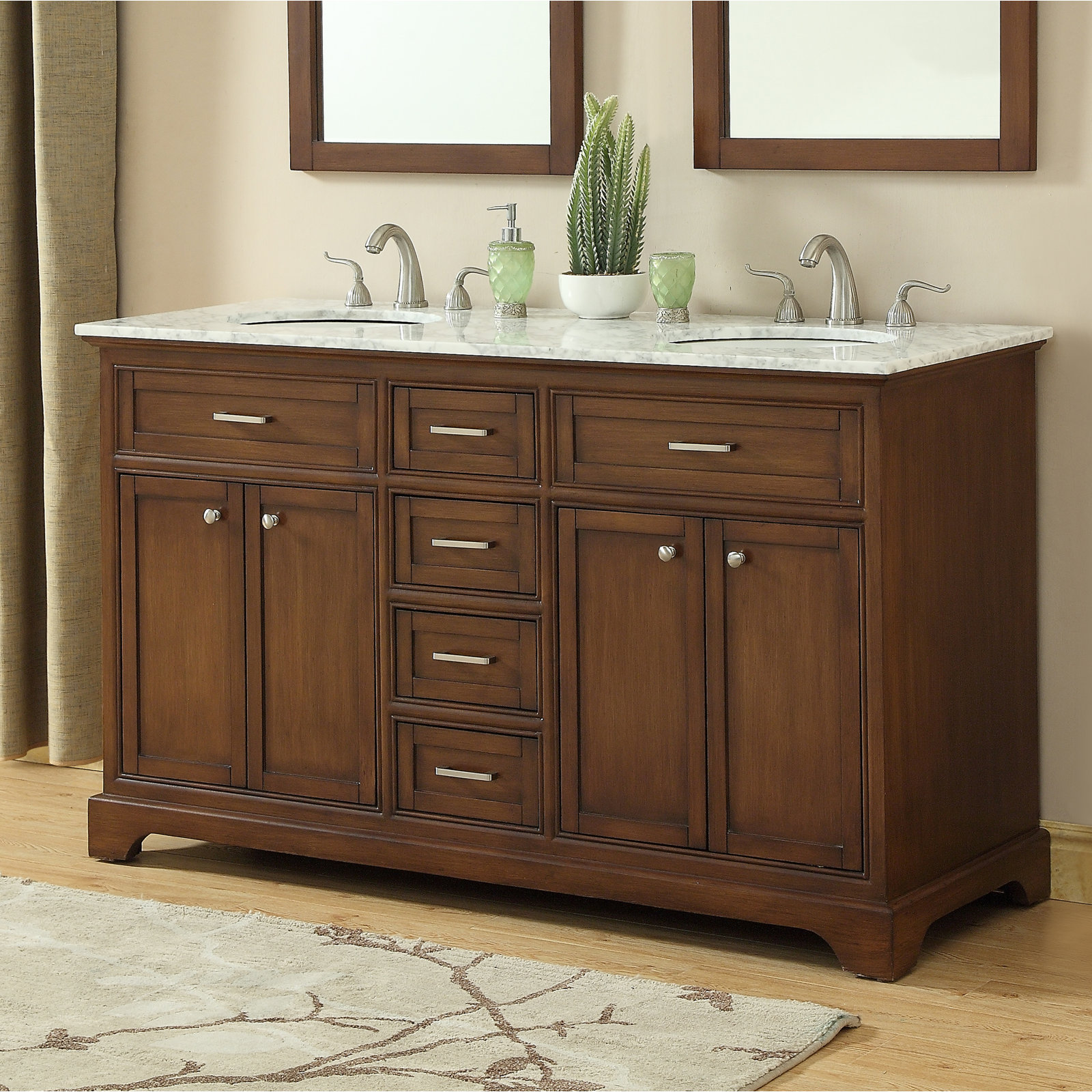 Hermes 60'' Double Bathroom Vanity, Teak