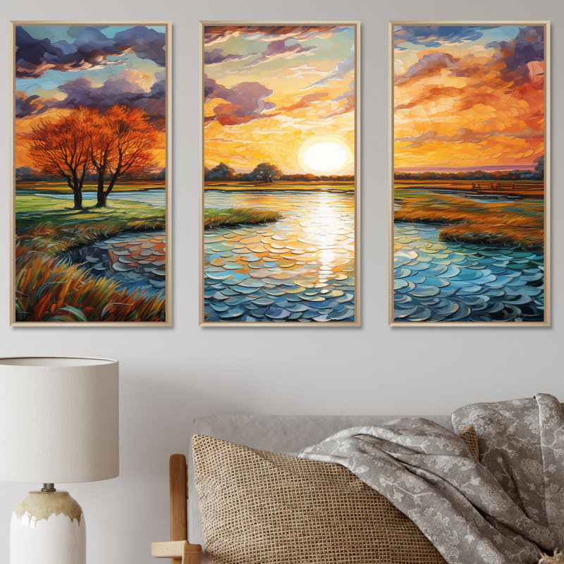 "Sunrise Country Charm" par Vincent, Cadre naturel flottant, H 32 po x l 48 po x P 1 po