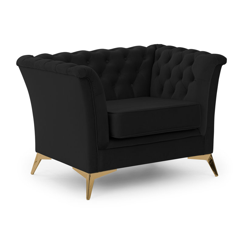 Whitby Velvet Chesterfield Chair, Gold, Black