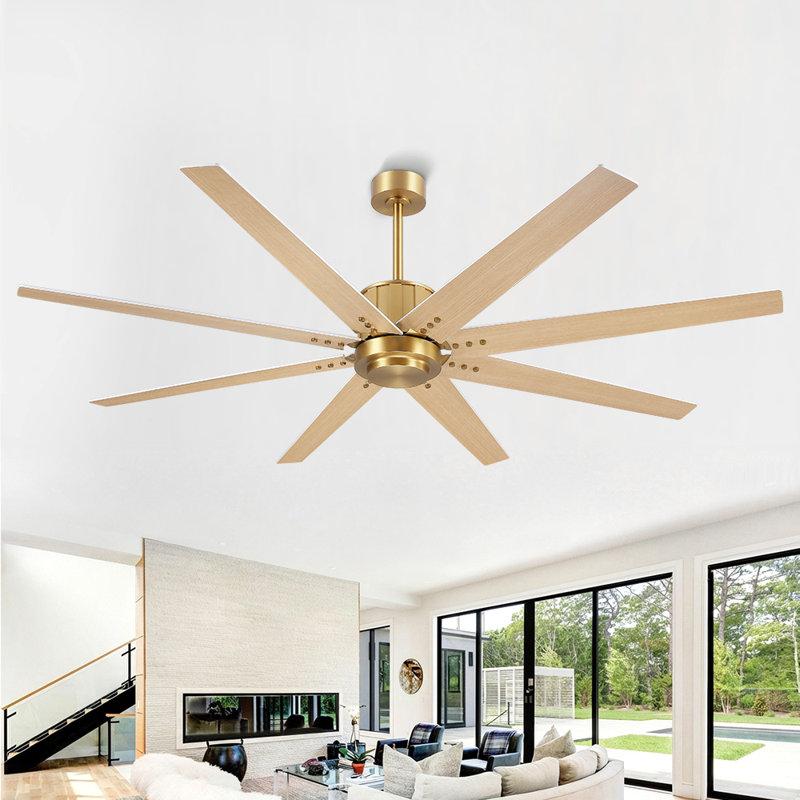 Ventilateur de plafond 72 po à 8 pales 72 po avec fixation à la tige verticale, Or NAB, 72'', Blanc / grain de bois naturel