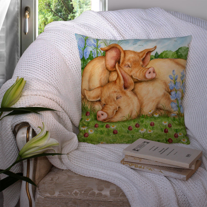  Coussin décoratif 14 po PIGS Tamworths In Clover, 14 po x 14 po