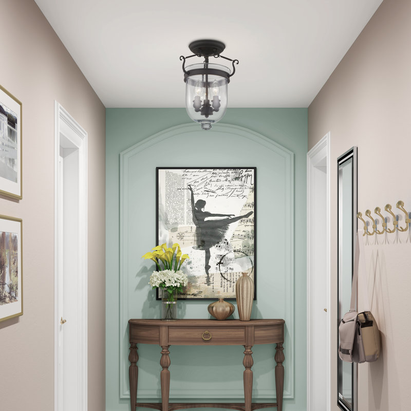 Plafonnier semi-encastré 3 lumières Husman, H 18 po x l 12 po x P 12 po, Nickel brossé