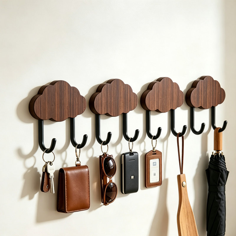 Patères murales en bois, porte-manteau en bois naturel, ensemble de 4