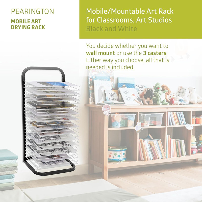 25-Shelf Art Drying Rack, Steel Art Storage Organizer with Casters & Wall-Mount Option for Paintings, Watercolors, Classroom & Studio Use