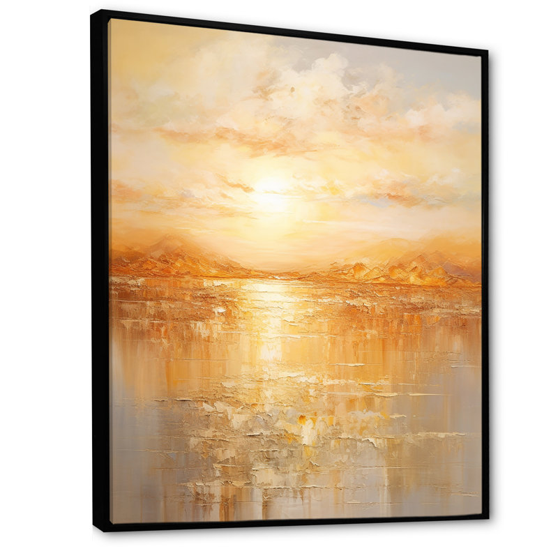 «Jacobien Bold Sunset Golden Collage II - Sunset», reproduction sur toile, H 44 po x l 34 po, Cadre flottant noir