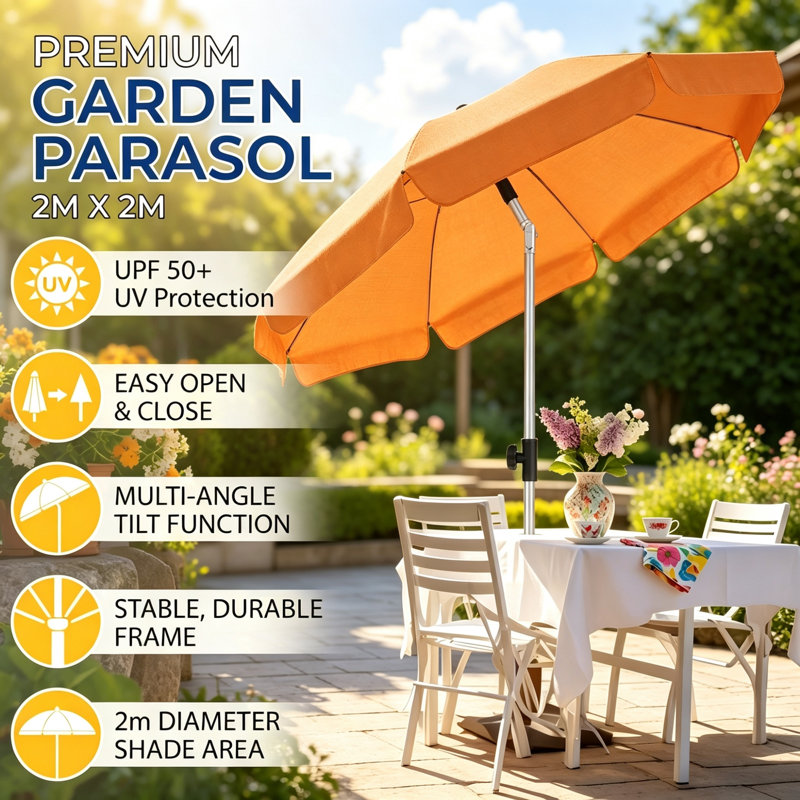 180 cm W X 180 cm D Beach Parasol with Manual Lift