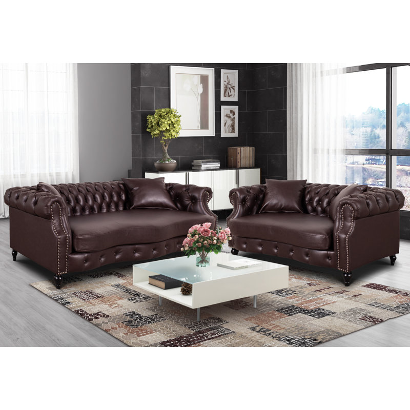 Mogadore 2 - Piece Faux Leather Living Room Set, Dark Brown