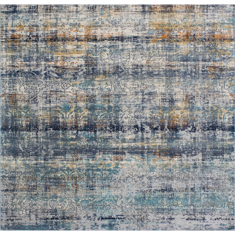 Ziebarth Abstract Blue Area Rug, Rectangle 7'10" x 7'7"