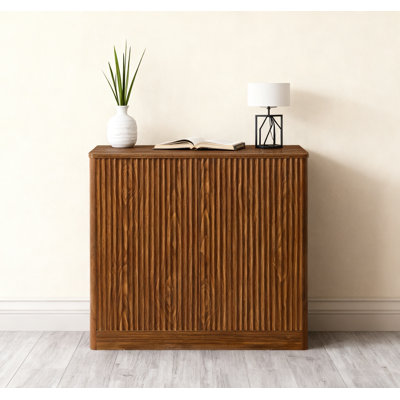 31.5-Inch Modern Wavy Sideboard, Curved Contour Design Storage Cabinet, 2-Door Cabinet With Storage Function, Suitable For Kitchen/Bedroom/Living Room, Walnut, 31.5"L X 15.7"W X 34.3"H