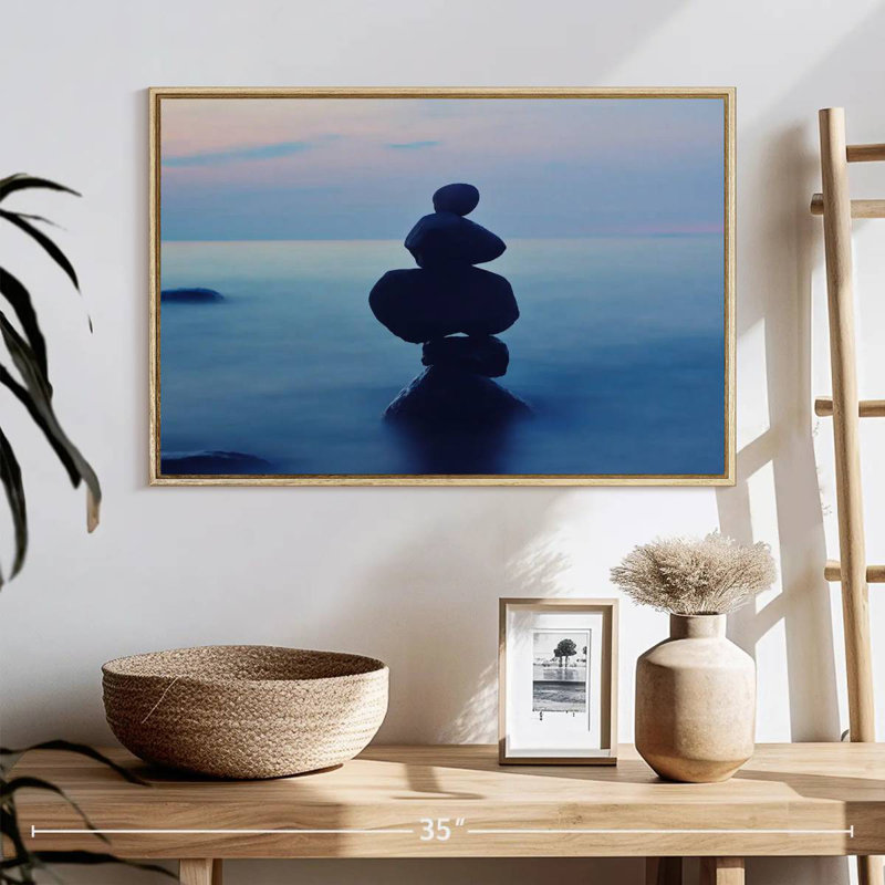 Harmonie zen, 25 po x 17 po, Cadre flottant en bois naturel