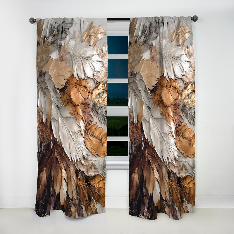 Gold Feather Extravaganza IV - Modern Velvet Curtain - Room Darkening - 1 panel, 52" W x 108" L