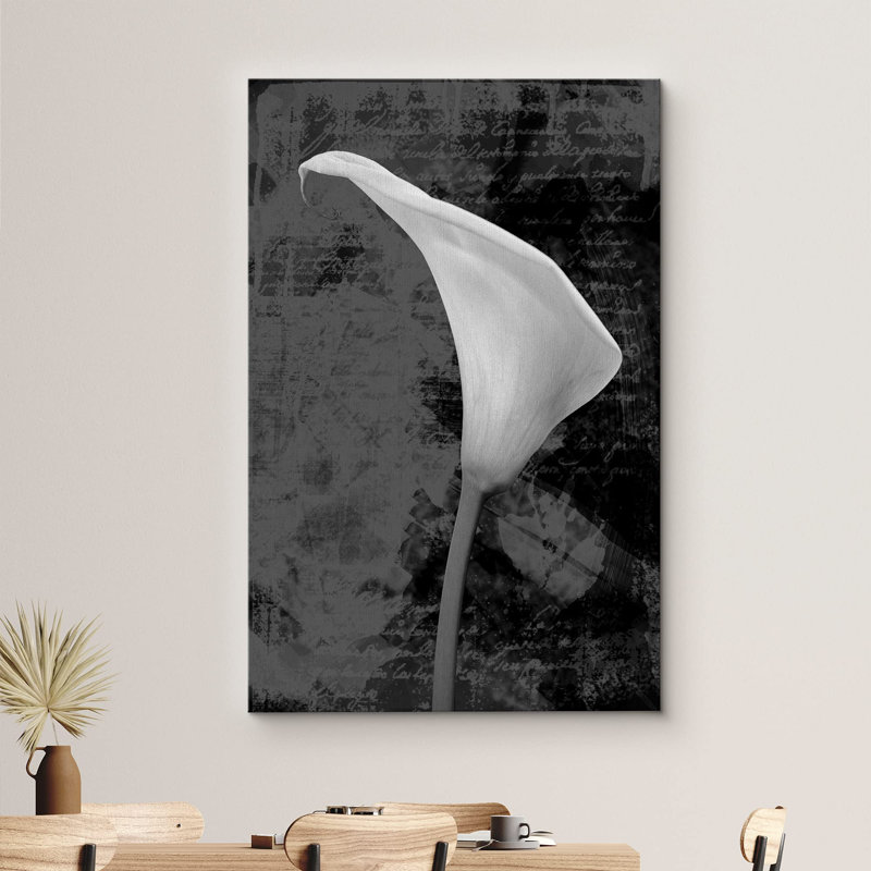 Flower Blossom " Black And White Calla Lily And Cursive ", 48'' H x 32'' W