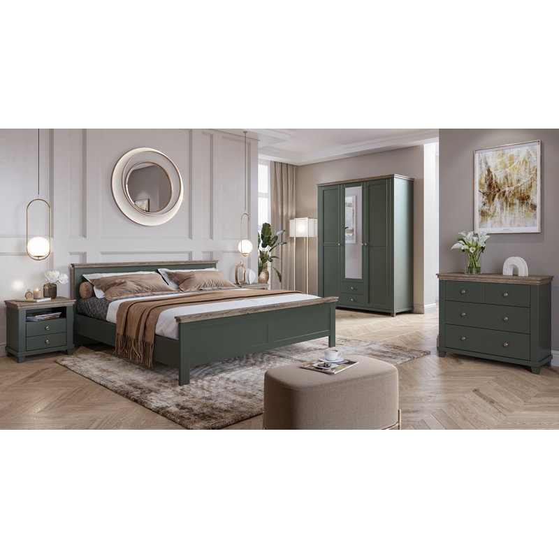 EVORA Widman 4 Door Wardrobe, Green/Lefkas Oak