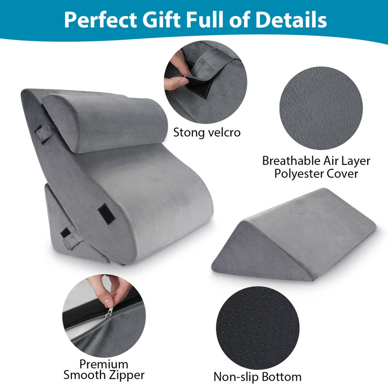 Memory Foam Wedge Pillow Set,Adjustable Back Support Pillow, Gray