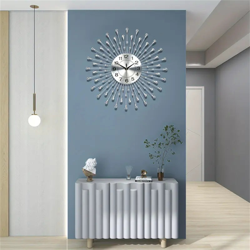 Horloge murale moderne 24 pouces - Grandes horloges en cristal à piles pour le salon, la chambre, la cuisine et le bureau