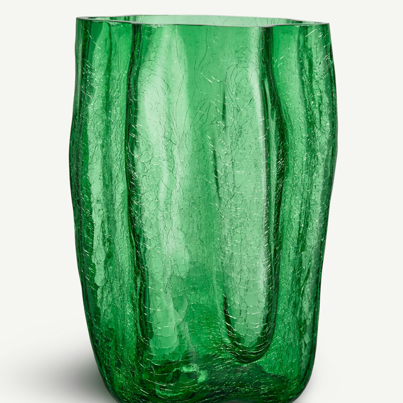 Grand vase craquelé, H 14,57 po x l 9,84 po x P 9,84 po, Vert