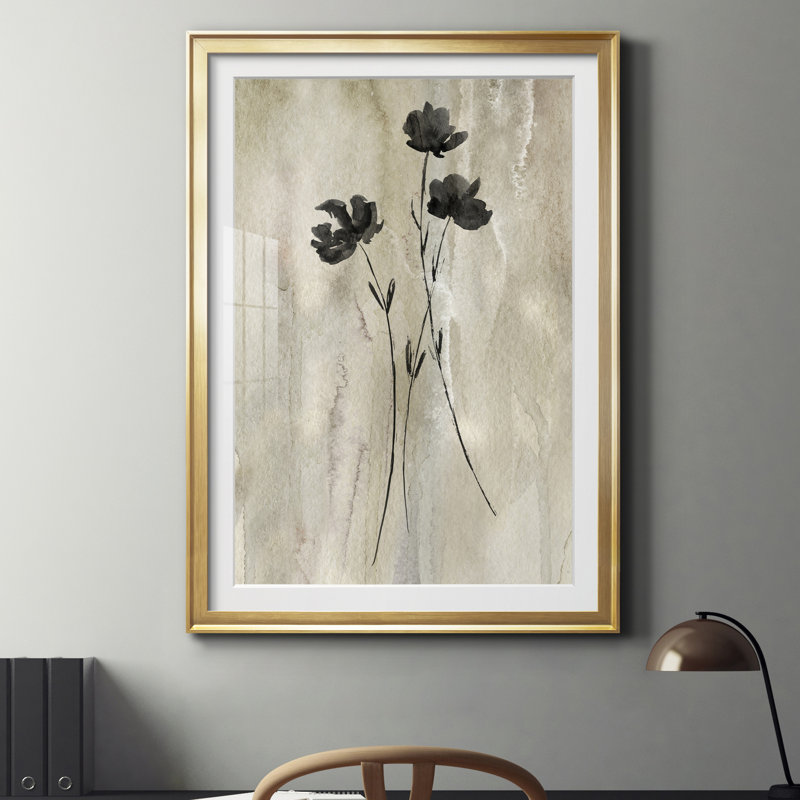 Sumi-e Silhouette III - Cadre photo, reproduction d'art sur papier, Papier doré, H 22,5 po x l 30,5 po x P 1,5 po
