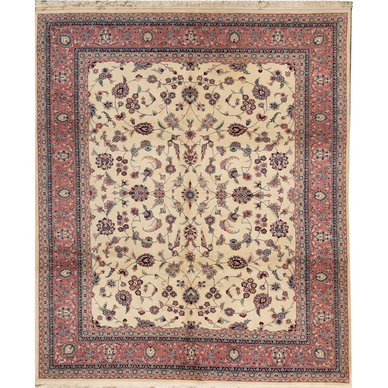 Tapis ivoire et rose noué à la main de haute qualité