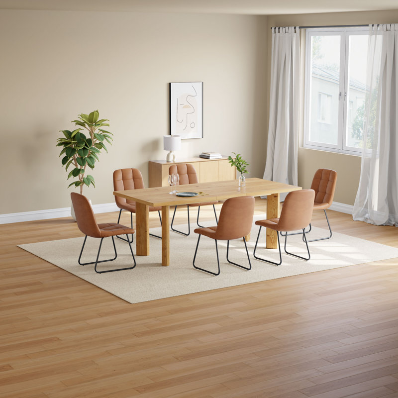 7-Piece Extendable Dining Table For 6-8, Modern Wood Kitchen Table Rectangular Table For Dining Room, Living Room, Brown