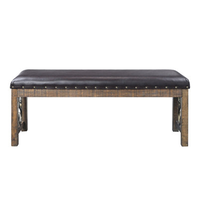 Banc de salle à manger moderne en similicuir noir avec bordure en cerisier vieilli et style classique élégant pour le revêtement de surface