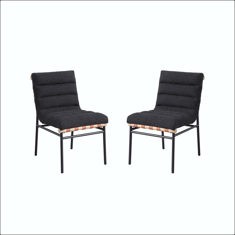 Chaise de salle à manger Boucle avec détails en similicuir cognac et pieds en fer noir, Black, Black