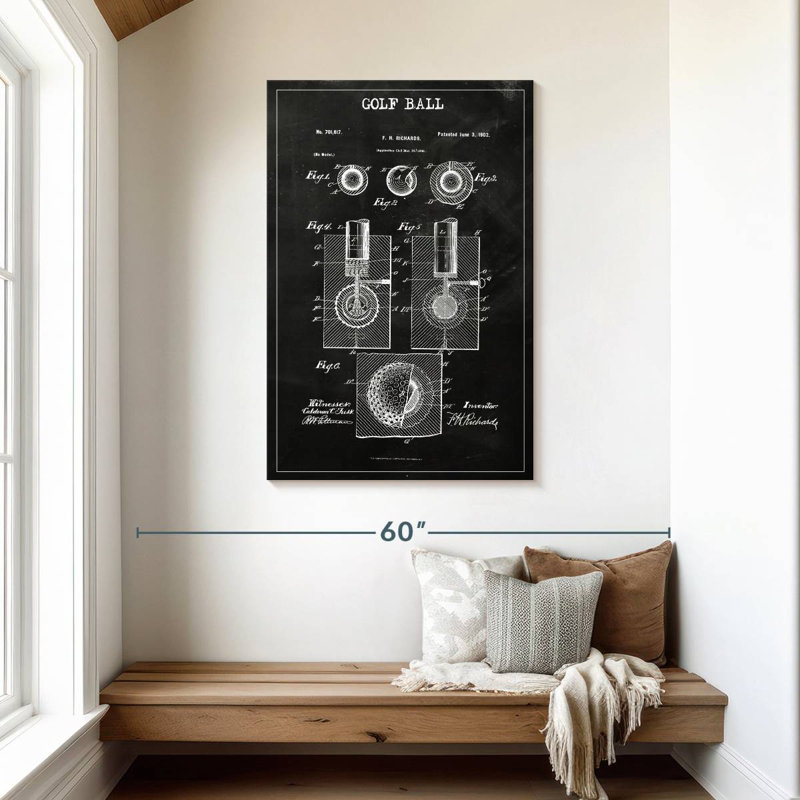 Reproduction sur toile brevetée de balle de golf, H 45 po x l 30 po x P 1,25 po