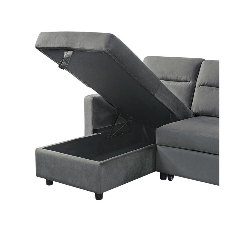 Canapé-lit modulaire réversible en velours 81,5 po Modern, Gris foncé