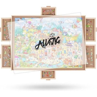 1500 Pieces Rotating Puzzle Board with 6 Drawers and Cover25x34Portable Wooden Jigsaw Puzzle Table for AdultsLazy Susan Spinning Puzzle Boards Bir