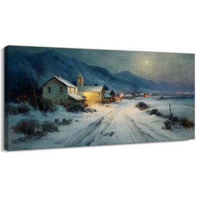  Art mural de Noël scène d'hiver, impressions sur toile de photos de village enneigé, décor mural de village éclairé par la lune, affiche de campagne sereine pour salon, chambre à coucher, décorations des Fêtes, 40 po x 20 po