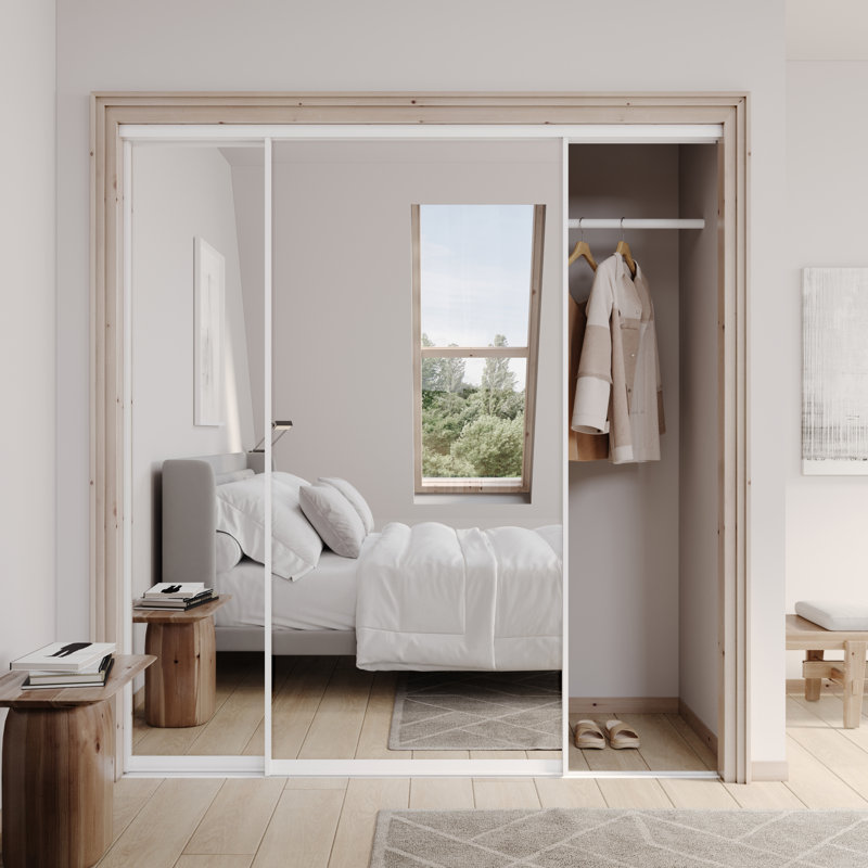 Aluminum Frame 1 Lite Tempered Mirrored Sliding Closet Doors with Installation Hardware Kit, 72" x 78.34"