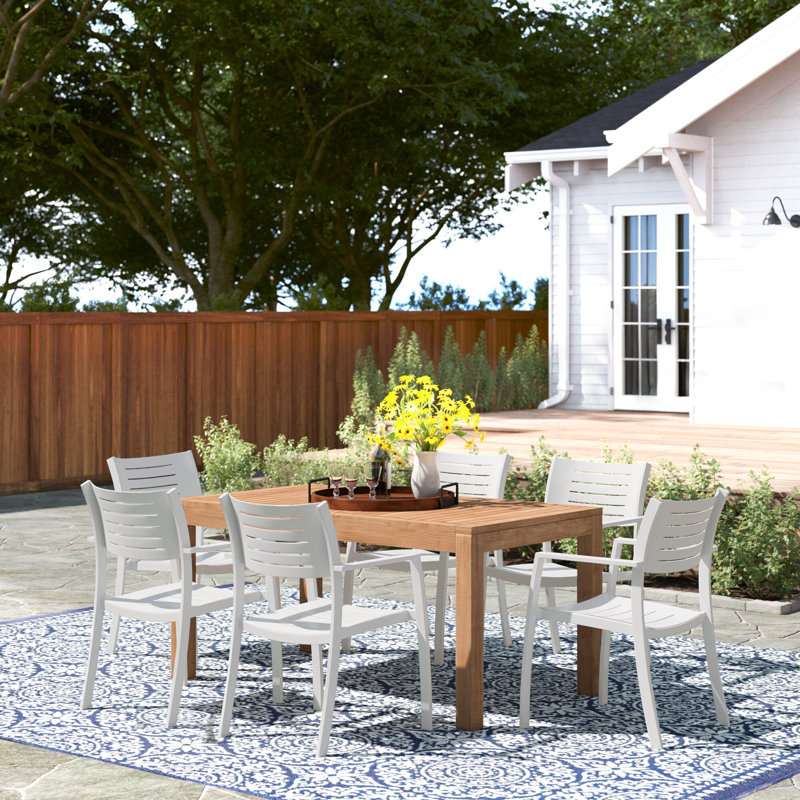 Anautica 6 - Person Teak Patio Dining Set with Rectangular Table