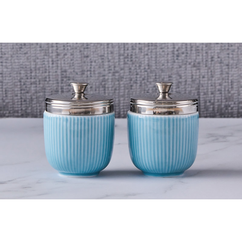 Egg Coddler, Fluted Blue