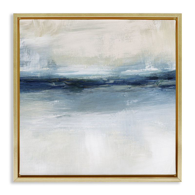 Abstrait nautique sombre et intemporel, Cadre flottant métallique doré, H 25 po x l 25 po